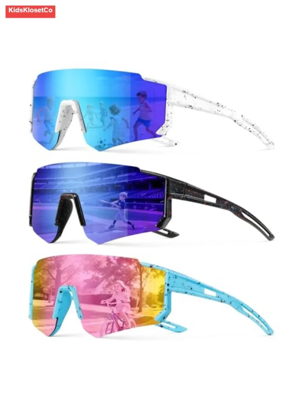 3PK Kids Sunglasses Youth Baseball Sports Cycling Goggles UV Protection